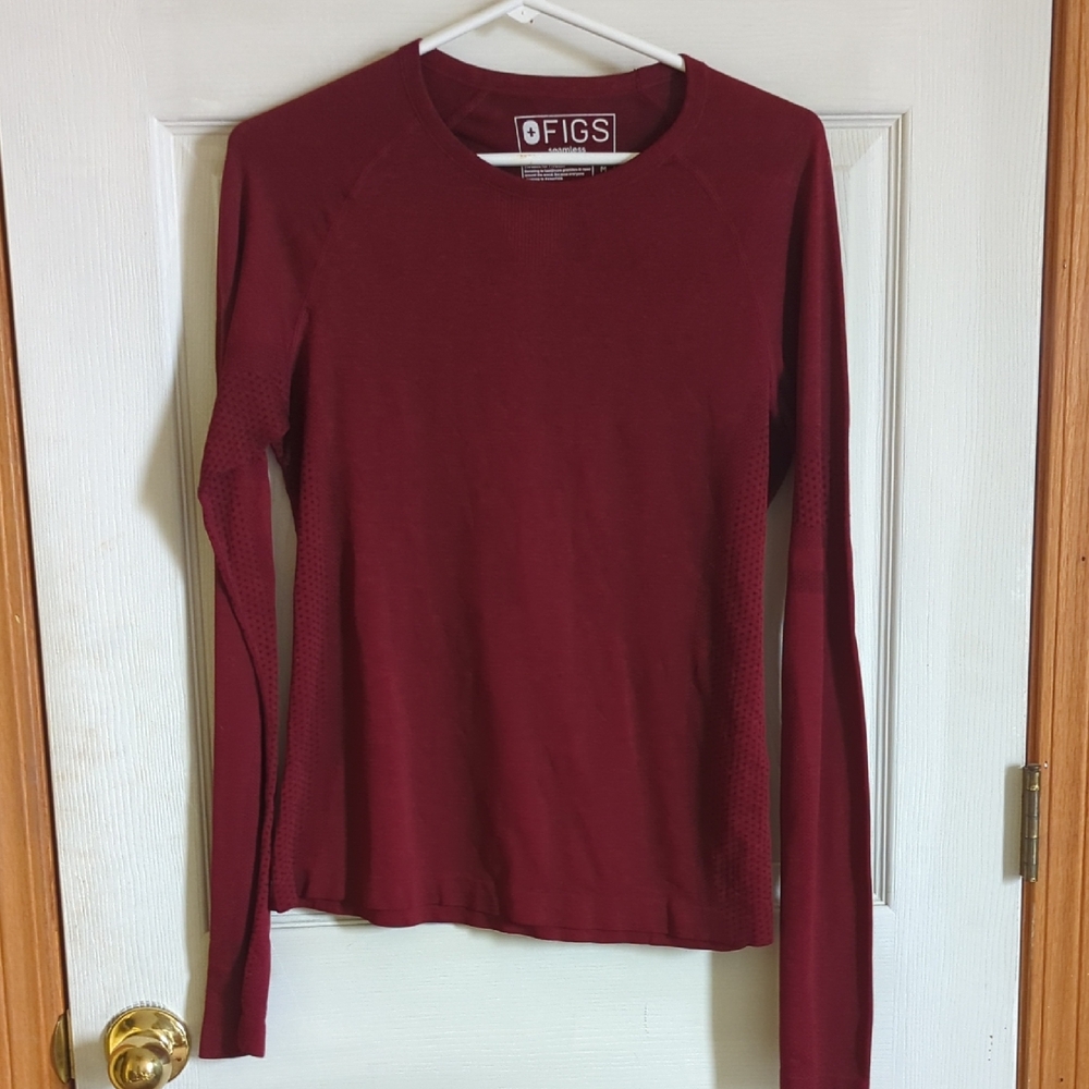 Figs Women's Med Burgundy Salta Long Sleeve Tee